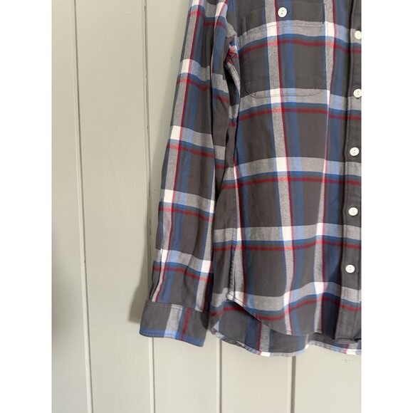 Bonobos Flannel Shirt M Medium Gray Blue Red Plaid Stretch Slim Fit Button Up - Picture 2 of 9